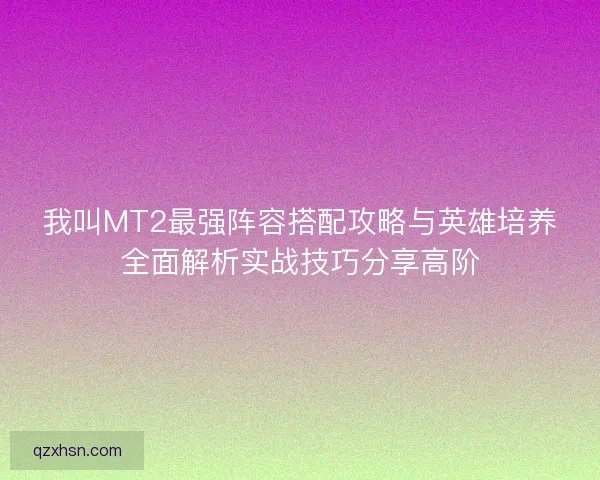 我叫MT2最强阵容搭配攻略与英雄培养全面解析实战技巧分享高阶